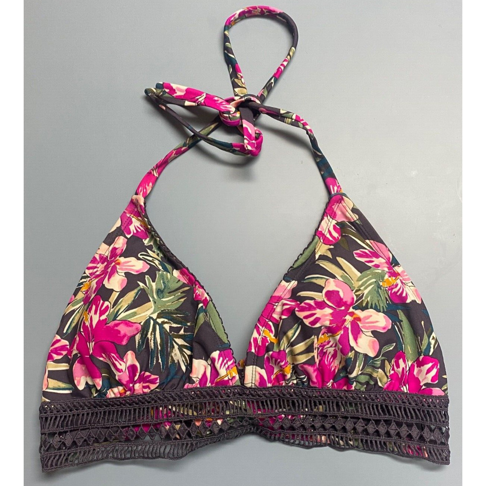 Xhilaration Halter Top Tie Bikini Sz D/DD Swim Beach Pool Tropical Floral, 2721